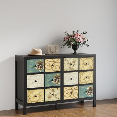 Garvee 6 Drawer Dresser for Bedroom, Retro Floral Chest of Drawers, Wooden Storage Cabinet for Living Room, Entryway, Hallway, Multicolor