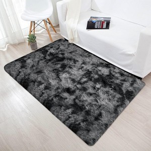 Tie-Dyed Gray Shag Rug, Ultra Soft 1.7" Plush, Non-Slip, 100% Polyester for Bedroom or Living Room - 1 of 4