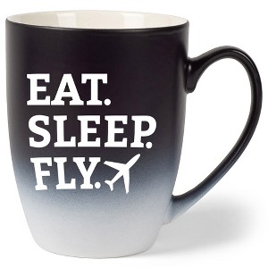 Elanze Designs Eat Sleep Fly Two Toned Ombre Matte Black and White 12 ounce Ceramic Stoneware Coffee Cup Mug - 1 of 4