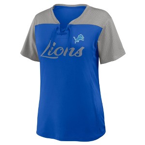 NFL Detroit Lions Women's Short Sleeve Lace Up V-Neck Top - 1 of 3