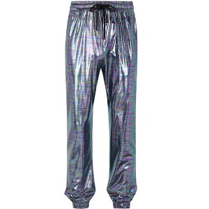 Mens Metallic Shiny Pants Party Drawstring Casual Pants with Pockets Tapered Fit - 1 of 4