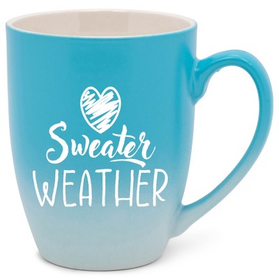 Elanze Designs Sweater Weather Two Toned Ombre Matte Teal and White 12 ounce Ceramic Stoneware Coffee Cup Mug