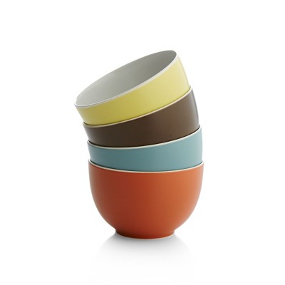 Nambe POP Small Stoneware Bowls, Set of 4, For Cereal, Salad, Soup and Rice, 4.5” Diameter, Ocean, Citron, Persimmon, Chocolate
