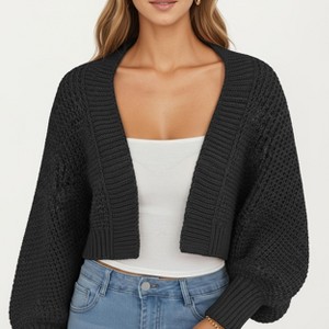 Anna-Kaci Women's Open Front Long Sleeve Knit Shrug Cardigan with Cropped Fit - 1 of 4