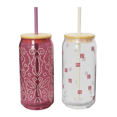 Zak Designs 2pc 20 fl oz Glass Hadley Tumblers with Lid and Straw