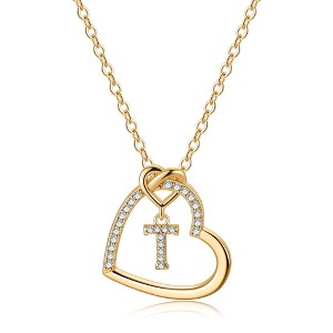 Turandoss 18K Gold Heart Initial Necklace for Women Girls, Dainty Zircon Pendant Necklace, Birthday Gifts for Women Girls, Gold Jewelry, 20+2.5In - 1 of 4
