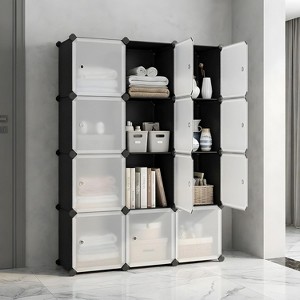 12-Cube Modular Storage Cabinet, Durable Plastic And Metal Organizer ...