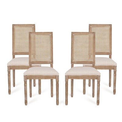 Set of 4 Regina French Country Wood and Cane Upholstered Dining Chairs Beige Natural Christopher Knight Home