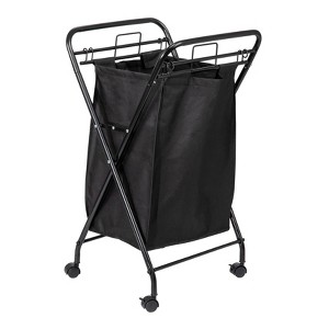 Household Essentials Rolling Laundry Hamper Heavy Duty Canvas Bag 2 Load Capacity Foldable Frame Black Bag - 1 of 4