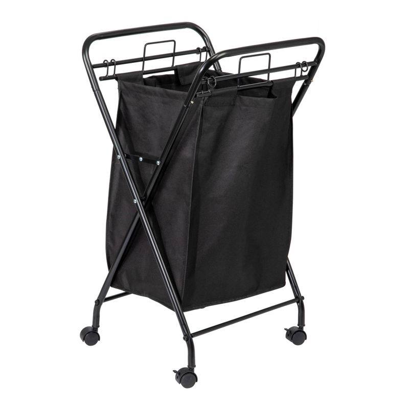 Household Essentials Rolling Laundry Hamper Heavy Duty Canvas Bag 2 Load Capacity Foldable Frame Black Bag, 1 of 13