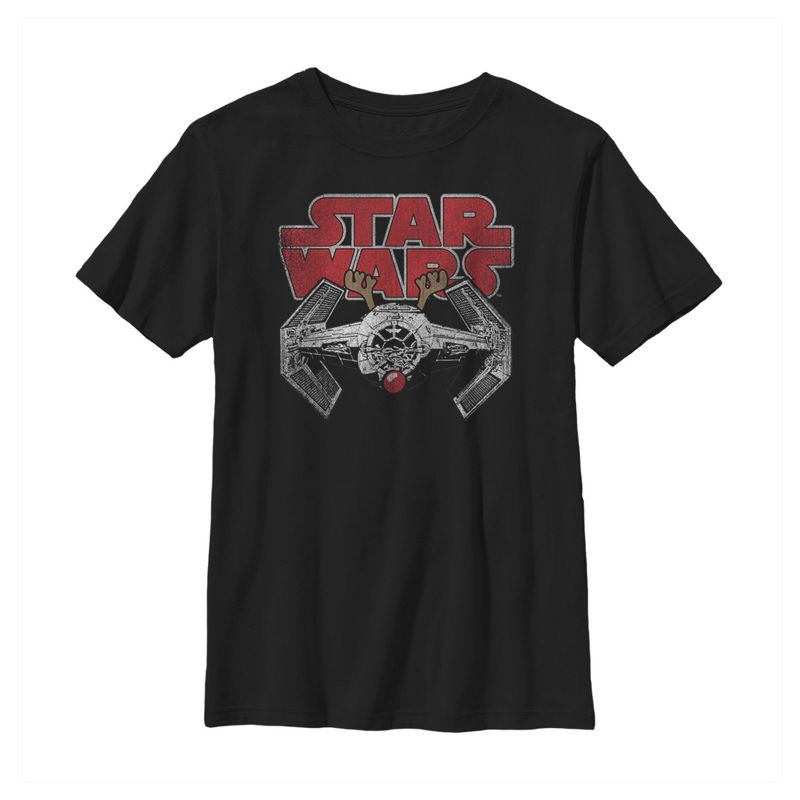 Boy's Star Wars TIE Fighter Christmas Reindeer T-Shirt, 1 of 5