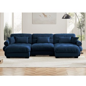 Modern 2 Seater Sofa With Ottoman, Sectional Sofas Large With 2 Ottoman, Large L Shape Sofa With Waist Pillow And Throw Pillows-Cuddlewood - 1 of 4