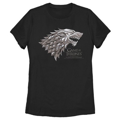 Women's Game of Thrones Iron Anniversary Stark Metal Direwolf Crest T-Shirt