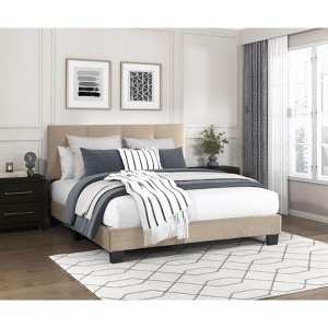 NicBex Upholstered Platform Bed Frame with Adjustable Height Headboard,Velvet Button Tufted Headboard,No Box Spring Needed,Easy Assembly,Gray/Brown - 1 of 4