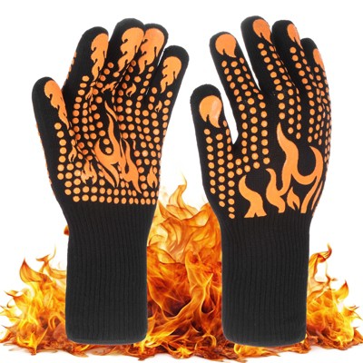 Unique Bargains Silicone Heat Resistant Fireproof Grilling Gloves 1472°F High Temp Resistance 1 Set
