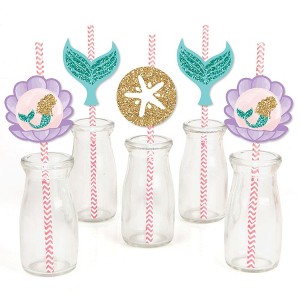 Big Dot of Happiness Let's Be Mermaids Paper Straw Decor - Baby Shower or Birthday Party Striped Decorative Straws - Set of 24 - 1 of 4