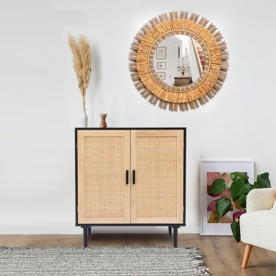 Black and Brown Wood 2-Door Freestanding Storage Cabinet