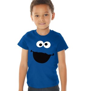 Sesame Street Cookie Monster Face Kids T Shirt For Toddlers, Royal Blue - 1 of 4