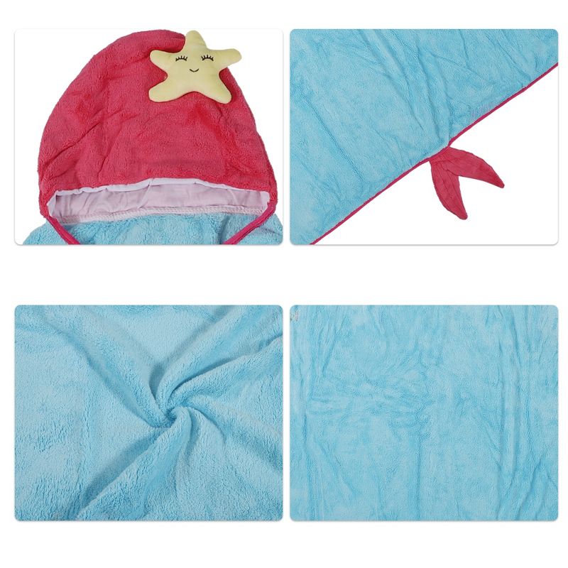 Unique Bargains Soft Absorbent Coral Fleece Hooded Towel for Bathroom Classic Design 53"x31" Light Blue 1 Pc, 3 of 7