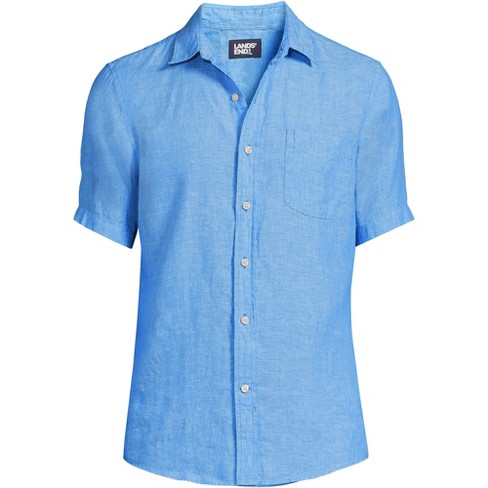 Lands' End Men's Traditional Fit Short Sleeve Linen Shirt - Large - Chicory  Blue