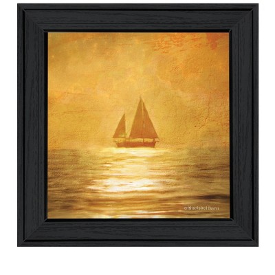 HomeRoots Solo Gold Sunset Sailboat Black Framed Print Wall Art