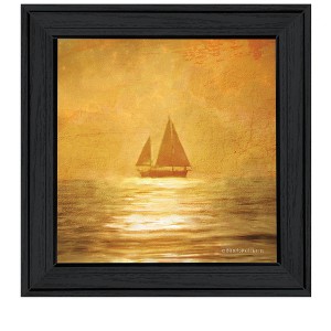 HomeRoots Solo Gold Sunset Sailboat Black Framed Print Wall Art - 1 of 4