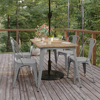 Brown and Silver Poly Resin Top Dining Table with Umbrella Hole