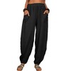 Women's Pants Relaxed Fit Casual Harem Lounge Long Pants with Pockets - 3 of 3