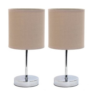 11.81" Traditional Petite Metal Stick Bedside Table Desk Lamp in Chrome with Fabric Shade - Creekwood Home - 1 of 4