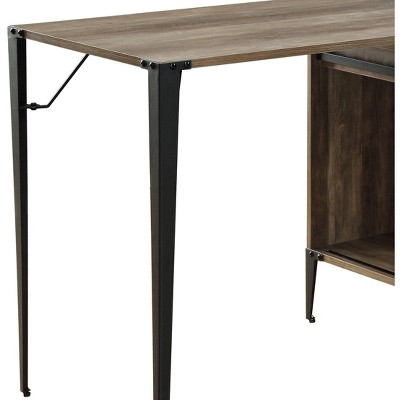 Vynxaria Rustic Oak Writing Desk Sliding Barn Door Industrial-Rustic Design for Home Offices