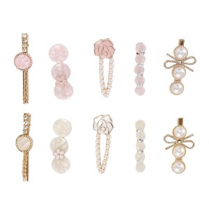 Unique Bargains Women's Fashion Flowers Hair Clips Gold Tone Pink 10 Pcs - 1 of 4