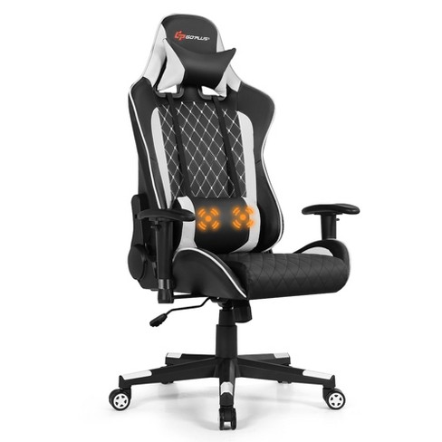 Gaming Chair With Footrest And Ergonomic Lumbar Massage Pillow Pu Leather Office  Chair White - Gtracing : Target