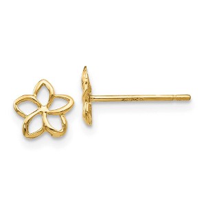 Black Bow Jewelry 6mm Plumeria Silhouette Post Earrings in 14k Yellow Gold - 1 of 4
