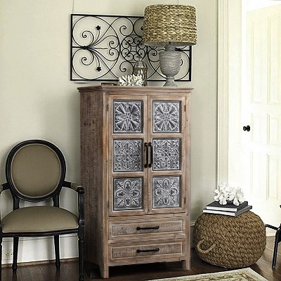 Rustic Farmhouse Wood and Metal 2-Door 2-Drawer Storage Cabinet
