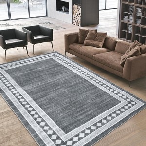 Modern Bordered Area Rug Machine Washable Area Rug Stain Resistant Easy Cleaning Indoor Carpet - 1 of 4