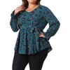 Agnes Orinda Women's Plus Size Graphic-Print Belted Long Sleeve V-Neck Peplum Blouse - 2 of 4