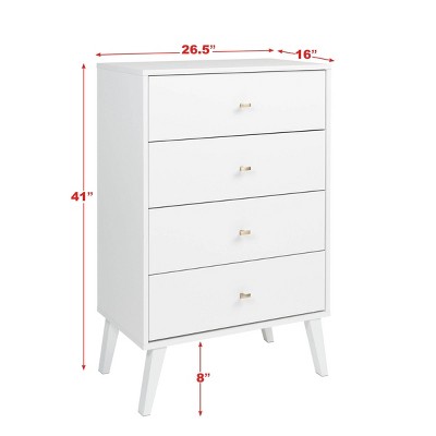 White Mid-Century Modern 4-Drawer Vertical Chest