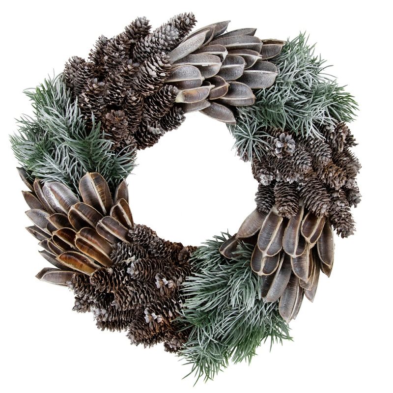 Northlight Brown and Green Pine Needle and Pine Cone Artificial Christmas Wreath, 13.5-Inch, Unlit, 1 of 4
