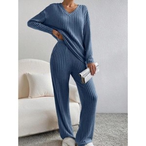Women's Pajama Sets Long Sleeve 2 Piece Lounge Sets Ribbed Knit Sweater Sleepwear - 1 of 1