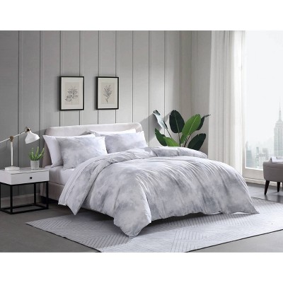 Gray and White Cotton Twin Duvet Cover Set