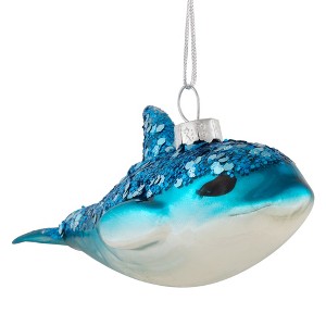 Northlight Dolphin Glittered Glass Christmas Hanging Ornament - 4.75" - Sea Blue and White - 1 of 4