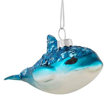 Northlight 4.75" Blue Dolphin Glittered Glass Christmas Hanging Ornament