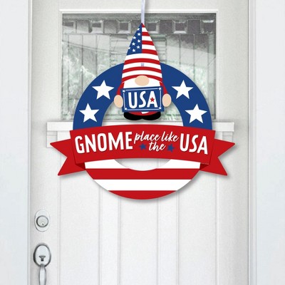 Big Dot of Happiness Patriotic Gnomes - Outdoor Memorial Day, 4th of July and Labor Day Gnome Party Decor - Front Door Wreath