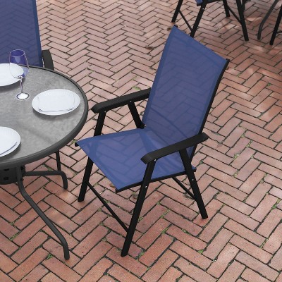 Navy and Black Powder-Coated Steel Outdoor Sling Chair Set