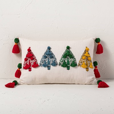14"x20" Cotton Christmas Tree with Tassels Oblong Lumbar decorative Pillow Off-White - Opalhouse™ designed with Jungalow™