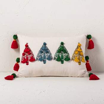 14"x20" Cotton Christmas Tree with Tassels Oblong Lumbar decorative Pillow Off-White - Opalhouse™ designed with Jungalow™
