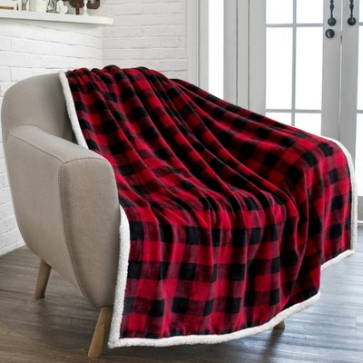Red and Black Checkered Sherpa Fleece Reversible Throw Blanket