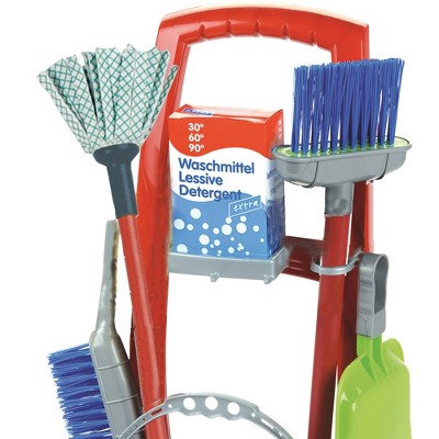 Theo Klein 8-Piece Red and Blue Plastic Cleaning Trolley Set