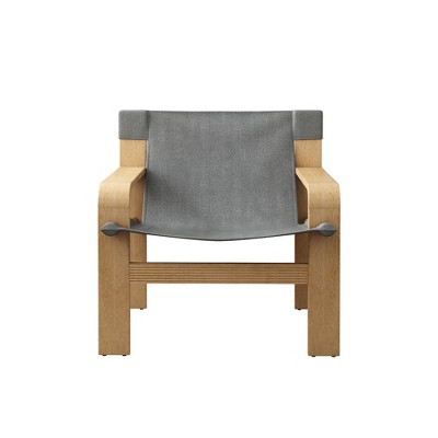 Airsurfer Detachable Washable Oak Accent Chair, Wide Armrest Mid-Century Lounge Chair, Linen Fabric Armchair with Solid Wood Frame for Living Room