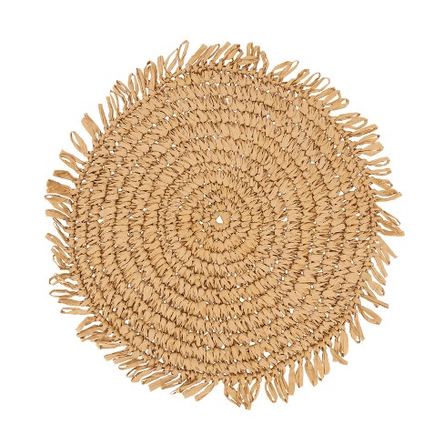 Saro Lifestyle Rustic Raffia Fringe Placemat (set Of 4), Beige, 14